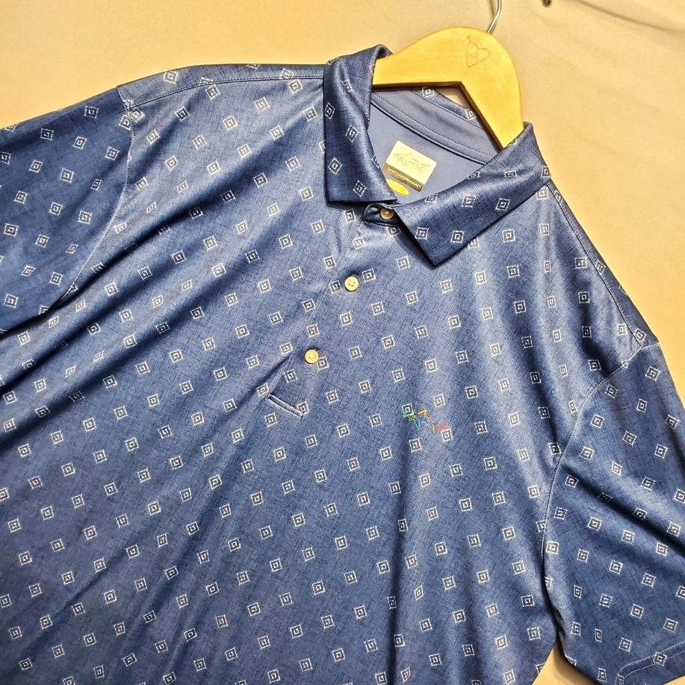 Greg Norman Play Dry Golf‎ Polo Shirt Mens Large Blue Geometric Print Athleisure